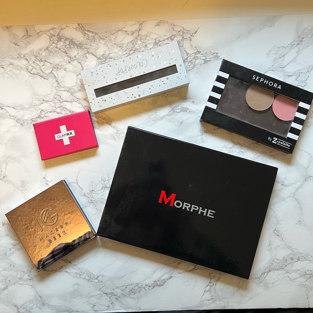 Assorted Empty Palettes from Morphe and Colourpop + Two Makeup Geek Blushes